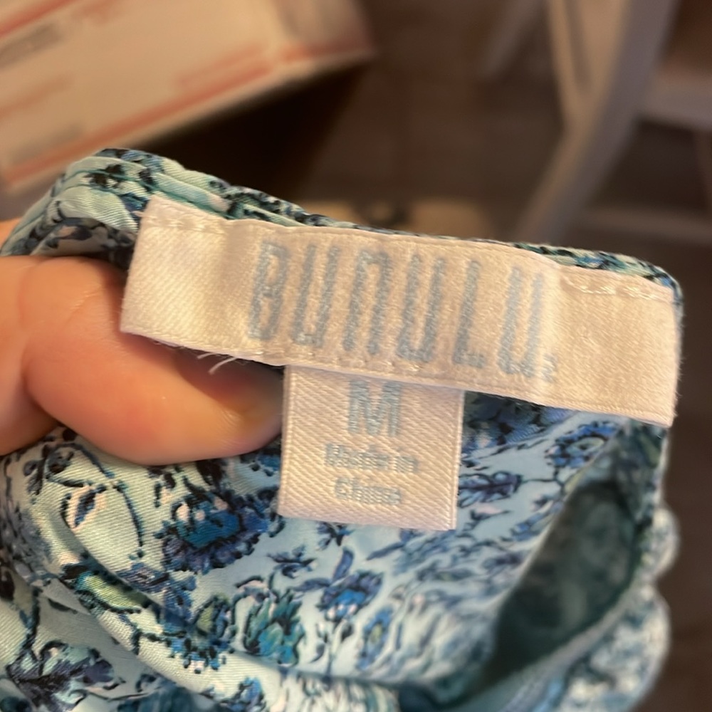 [BUNULU] Turquoise/Blue Flora Boho Blouse - Size Medium - Picture 4 of 4